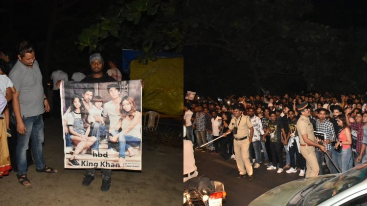 Before his birthday, Shah Rukh Khan's admirers assemble outside Mannat with banners and presents | Photos